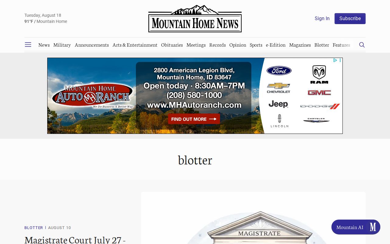 Mountain Home News Elmore County local blotter section